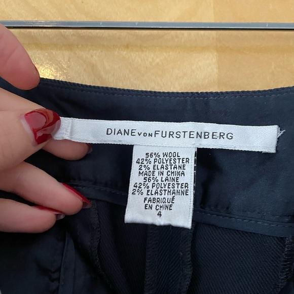 Diane Von Furstenberg Navy Wool Blend Flare Leg Pant - Picture 7 of 8